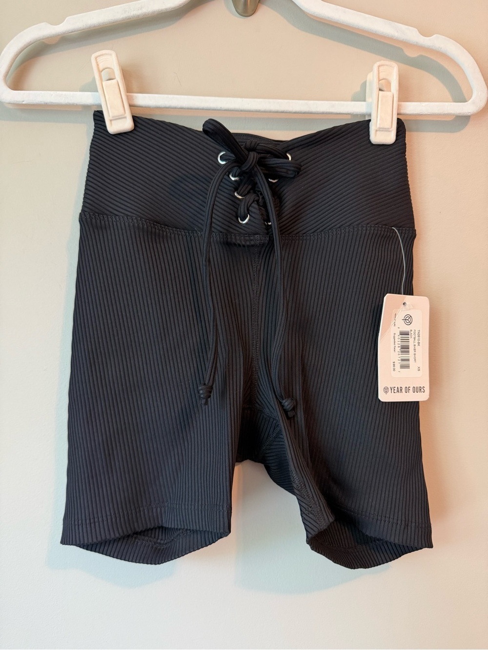 Year Of Ours Football Biker Short Black Lace-Up Ribbed XS NWT